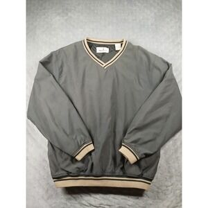 Frenzi Golf Mens XL V-Neck Windbreaker Pullover Gray Tan Striped Trim Lined